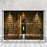 Aperturee - Library Bookcase Arch Vintage Wall Photo Backdrop